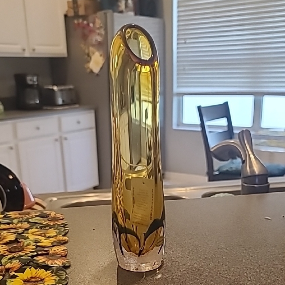Elegant Golden Yellow colored Art Glass Vase by Adam Jablonski